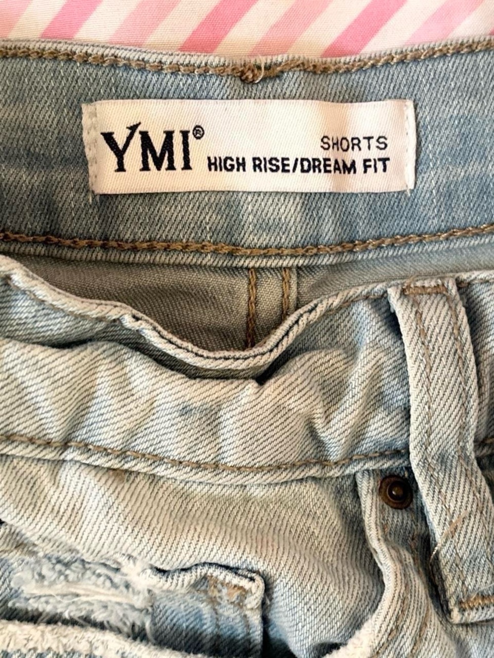 High Rise Light Washed Riped Button Down YMI Denim Shorts - Picture 3 of 4